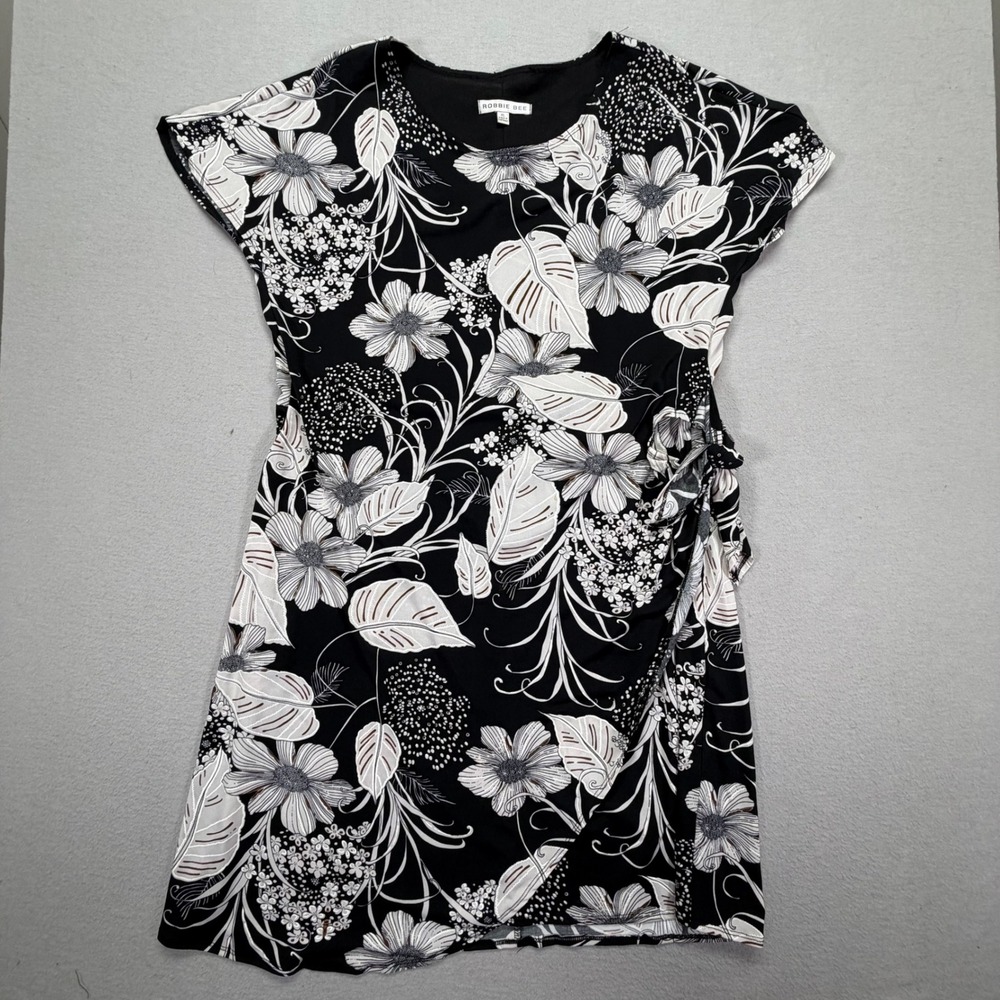 Robbie Bee Womens Sheath Dress Regular Black Floral Side Tie XL